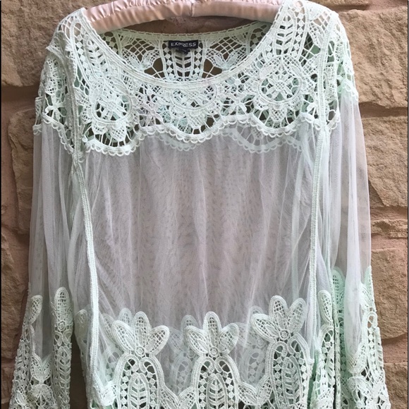 Express Tops - Express Mint Green Crochet & Lace Top Sz Small